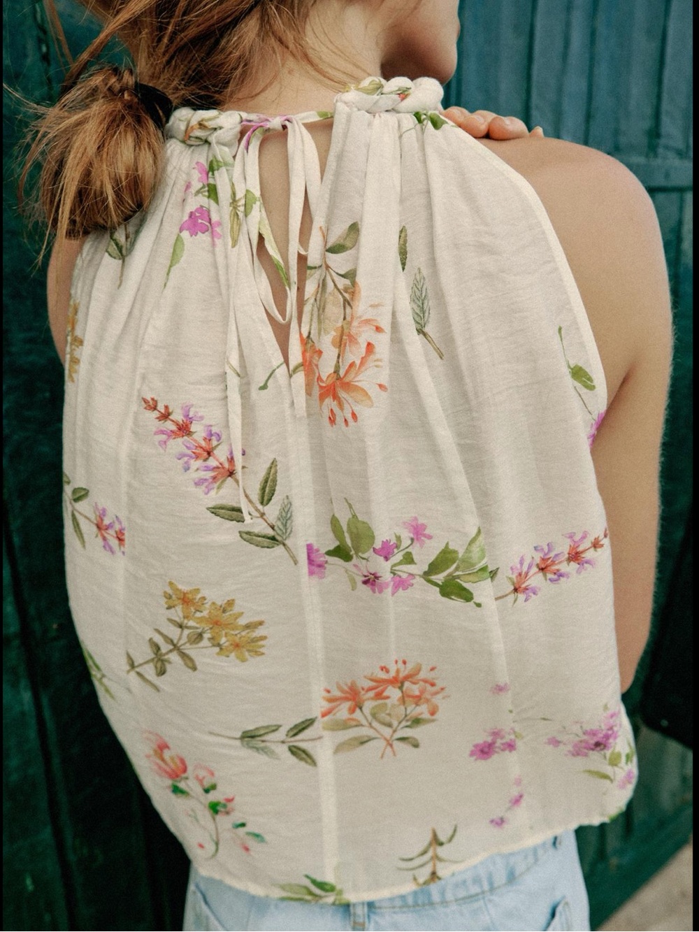 Zara Cream Floral Halter Scarf Top - Pink, Orange, Green - Picture 5 of 10
